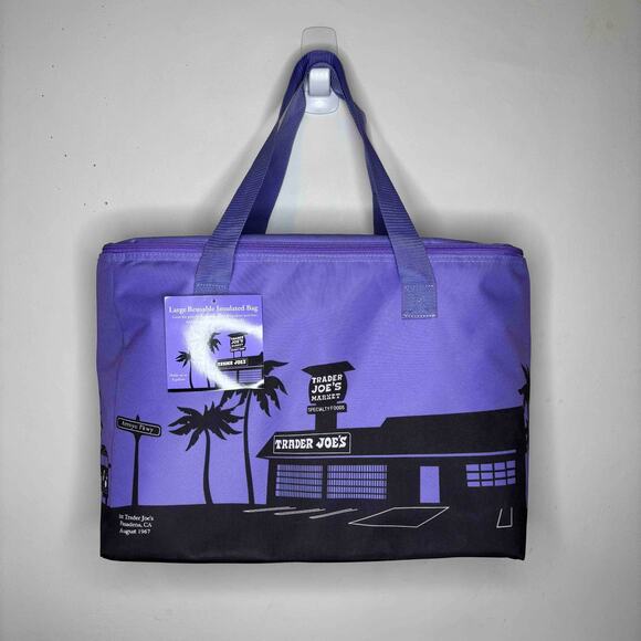 Set of 5 — Trader Joe’s Large Reusable Insulated Cooler Tote Bag Lavender Purple - Picture 2 of 16